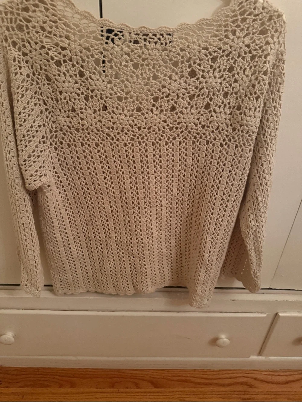 Laura Scott Cream Open-Knit Button Front Cardigan